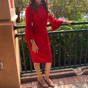 Calvin Klein Red Dress with Bell Sleeves